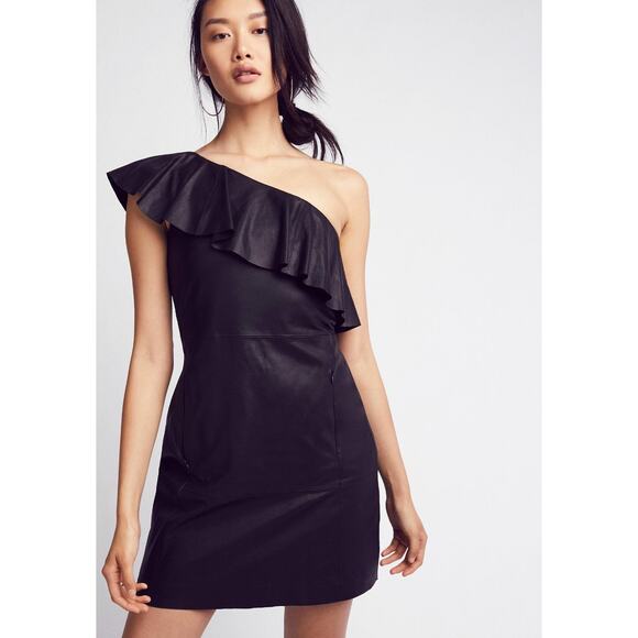 Free People Dresses & Skirts - NEW Free People $350 Black Natalie One Shoulder Leather Mini Dress Size S